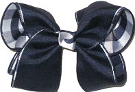 Large Navy over Navy and White Plaid Double Layer Overlay Bow