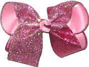 Large Hot Pink and Shocking Pink Glitter over Pink Double Layer Overlay Bow
