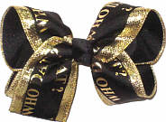 Large Black and Metallic Gold Who Dat over Black Double Layer Overlay Bow