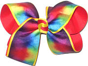 Large Triple Layer Rainbow Tie Dye over Maize over Poppy Double Layer Overlay Bow