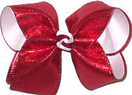 Large Red Metallic Snakeskin Over White Double Layer Overlay Bow