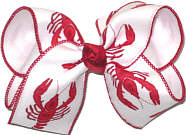 Large Red Crawfish on White over White Double Layer Overlay Bow