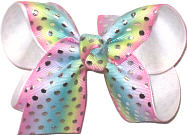 Medium Pastel Stripes with Metallic Silver Dots over White Double Layer Overlay Bow