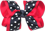 Navy with White Dots over Red Large Double Layer Bow