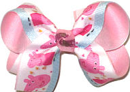 Medium Peppa Pig over Pink Double Layer Overlay Bow