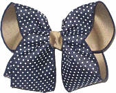 Large White Pin Dots on Navy over Khaki Double Layer Overlay Bow