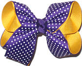 Medium White Pin Dot on Purple over Yellow Gold Double Layer Overlay Bow