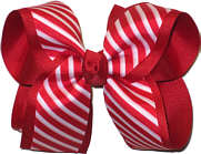 Large Red and White Satin Stripe over Red Grosgrain Large Double Layer Bow