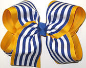 MEGA Century Blue and White Stripe Over Yellow Gold School Bow