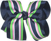Navy and Navy Apple Pink and White Stripe Large Double Layer Bow