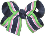 Navy and Apple Pink White and Navy Stripe Medium Double Layer Bow