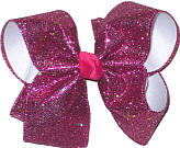 Shocking Pink Glitter over White Large Double Layer Bow