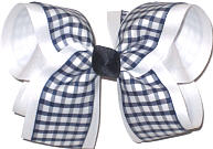 Navy and White over White Large Double Layer Bow