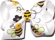 Toddler Bumble Bee with Daisies Ribbon with Bumble Bee Miniature over White Double Layer Overlay Bow