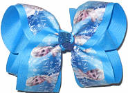 Large Frozen Elsa over Millenium Blue Double Layer Overlay Bow