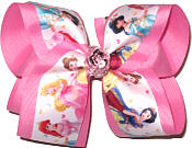 Large Princesses over Pink Double Layer Overlay Bow