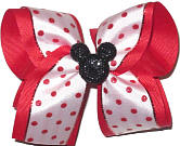 Large Red Dot and White over Red with Mouse Miniature Double Layer Overlay Bow