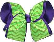 Neon Green Glitter Chevron over Purple MEGA Extra Large Double Layer Hair Bow