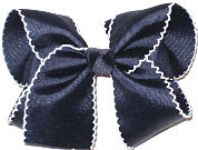 Large Moonstitch Hair Bow Navy and White