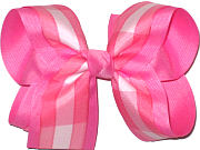 Pink and White over Hot Pink Large Double Layer Bow